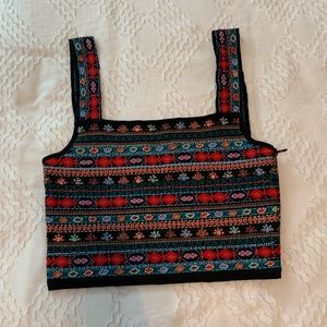Zara beaded and embroidered knot cropped top